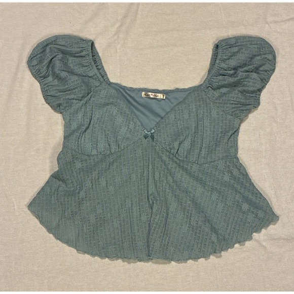 Pastels Tops - Women's Top XL Green Baby doll Puff Sleeve V-Neck Bow Pastel Milkmaid Coquette